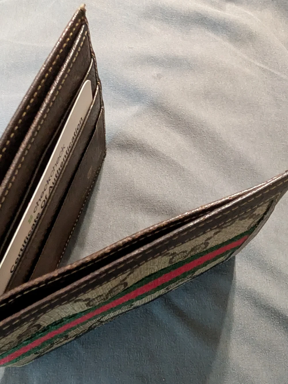 Gucci GG Supreme Web Stripe Bifold Wallet with ID Window